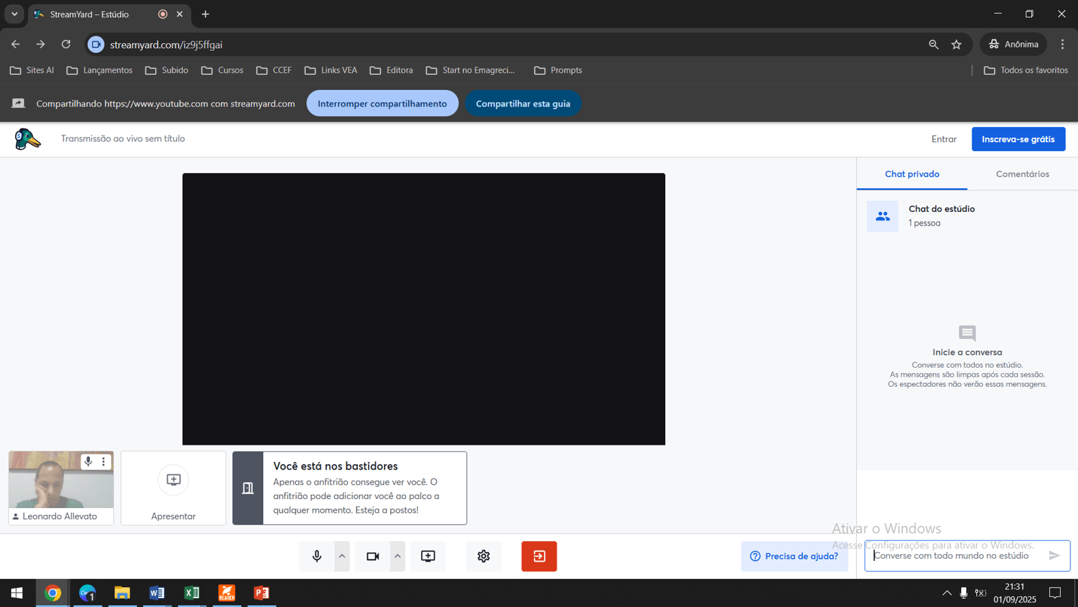 tela inicial da sala de transmissao